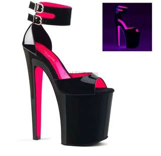 Pleaser - черные лаковые стрипы тройка, 36-37 размер, розовая подошва (светитс